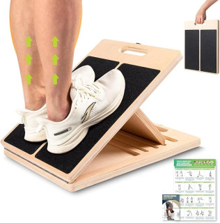 Slant Board for Calf Stretching, Adjustable Portable Wooden Incline Board for Calf Stretcher with Training Poster, 300 Lbs Weight Capacity Calf Stretch Wedge for Leg Exercise, Squat & Physical Therapy