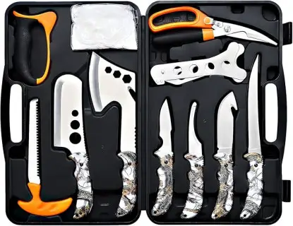 KNINE OUTDOORS Hunting Deer Knife Set Field Dressing Kit Portable Butcher Game Processor Set, 12 Pieces
