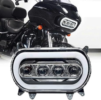 Dual LED Headlights Carbon Fibre Projector Head Lamp High low Beam DRL Dot Approved For Harley Davidson Road Glide 2015-2023