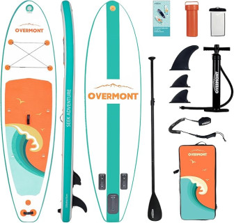 Overmont Inflatable Stand Up Paddle Board with Premium SUP Accessories, 10’6’’ Wide Durable Design, Non-Slip Stable Deck for Youth & Adults of All Skill Levels, Leash Paddle & Pump Included