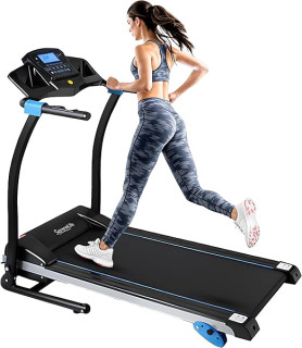 SereneLife Electric Folding Treadmill - Foldable Home Fitness Equipment for Walking & Running, 1.5 HP Indoor Home Cardio Machine with Downloadable App, Safety Key, 3 Incline Levels, 16 Training Modes