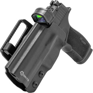 GRITR OWB Kydex Sig Sauer P365-XMACRO Open Carry Pistol Holster for Men & Women w/Optic Cut, Open Bottom, Adjustable Belt Loops, Fits Safariland QLS/G-Code RTI Attachments - Right/Left Hand Options