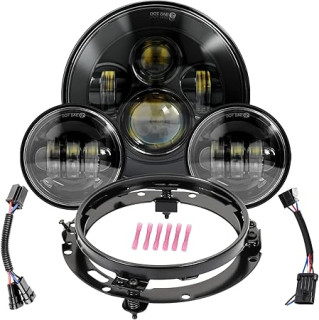 Wisamic Motorcycle LED Headlight 7inch, 4.5 inch Passing Lamps Fog Lights and Mounting Ring, Compatible with Harley Davidson Road King Ultra Classic Electra Street Glide Softail Deluxe Fatboy (Black)