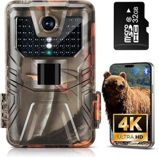 4K 48MP WiFi Trail Camera - Bluetooth Game Camera with Night Vision 0.2sTrigger Motion Activated IP66 Waterproof 130°Wide Angle with 32GB SD Card&Card Reader for Hunting Wildlife Monitoring