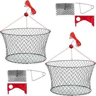 QualyQualy Crab Ring Trap Bait with Crab Gague Measure and Bait Clip Crab Net Minnow Trap with 24 Tarred Braided Twine Fishing Crabbing Net for Board, Kayak, Dock and Pier