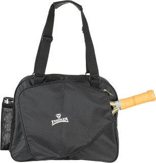 Thorza Pickleball Bag with Front Paddle Pocket, Large Mesh Pockets for Water Bottles and Gear, Storage for Clothes and Sports Equipment, Long Shoulder Sling, Classic Black, Men and Women