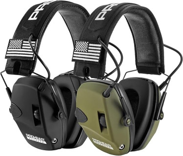 PROHEAR 2 Pack Electronic Ear Protections for Shooting with 4X Sound Amplification, Gun Range Hearing Protection Muffs, NRR 23dB Noise Reduction Headphones for Hunting, Black and Green