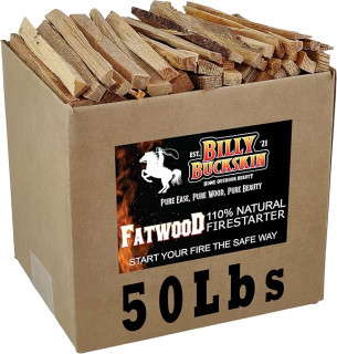 50lb Fatwood Fire Starter Sticks, Firestarters for Fire Pit, Campfire, Wood Stoves, Fireplaces & Bonfire, Easy Start with Just 2 Sticks Burns in All Weather Conditions by Billy Buckskin (50 Pound Bag)