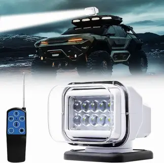 Remote LED Spotlight, Auto-Reset 360 Rotating Marine Searchlight for Truck Boat, 6 Powerful Magnets Built-in Go Outdoor Spot Light (White)