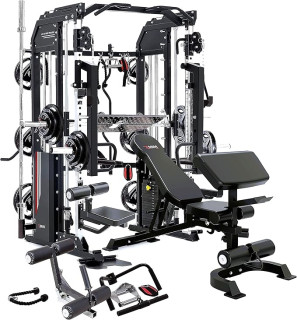 MiM USA Hercules EX Commercial All in One Home Gym 400 lb Weight Stack Adj Bench Leg Press Leg Extension Arm Curl Jammer Arms LAT Seat Complete Attachment