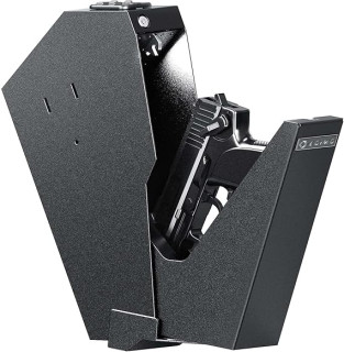 ADIMO Gun Safe for Handgun, Biometric Pistol Safe Fingerprint Quick Access Drop Down Single Mount Gun Safe with Keypad Lock and Key Lock, for Nightstand Wall Mount Bedside Desk Vehicle Bed
