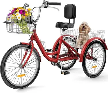 YITAHOME Adult Tricycle, 24 & 26 Inch 3 Wheel Bikes, 1 Speed Trike Bike for Adults with Removable Baskets, Cruiser Bike for Seniors Women Men Shopping Picnic Outdoor Sports