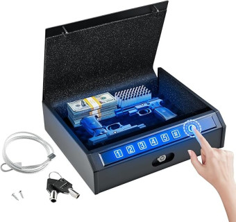 ADIMO Gun Safe, Biometric Gun Safe for Handgun, Pistol Safe, 3 Ways Quick-Access with Fingerprint, Lock or keypad, Handgun Safe for Cloakroom living room Bedroom Nightstand Drawer Bedside and Car