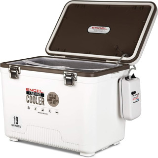 Engel Live Bait Cooler Box with 2nd Gen 2-Speed Aerator Pump - Portable Fishing Station & Minnow Bucket for Shrimp & Other Live Fish with Aerator - ENGLBC-N