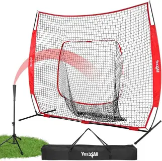 Yes4All 7x7ft Baseball Net with Batting Tee, Durable Softball Nets for Hitting and Pitching Practice, Backstop Net for Backyard Training