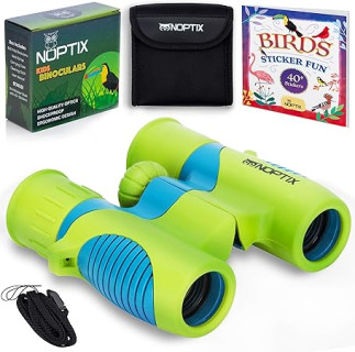 Binoculars for Kids, Girls or Boys Real Kids Binoculars in Vibrant Green Blue - Includes Sticker Book with 40 Bird Species - Kids Toys Small Binoculars, Toddler Binoculars