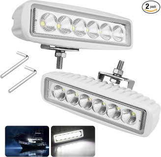 Waterproof Led Boat Lights, 18W LED Spreader Lights 1200LM 120°Flood Light, 6.3in Deck Dock Marine Led Lights Bar, Pack of 2, White Housing (Flood Light/White Housing)