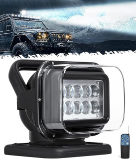 Partsam Remote Control LED Spotlight, Auto-Reset 360 Degree Rotating Searchlight for Off Road Pickup Trucks Marine Boat 12V-24V, 6 Strong Magnets Built-in, Black