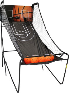 Sunnydaze Folding Indoor 2-Player Arcade Basketball Game with Dual Hoops - Electronic Scorer, 8 Game Modes, 7 Balls