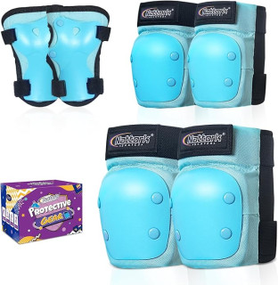 Nattork Knee Pads, Elbow Pads&Wrist Guards for Kids Youth Adults, 6 in 1 Protective Gear Set for Skateboard, Roller Skate, Inline Skates, Cycling and Scooter Boys Girls Age 3-15