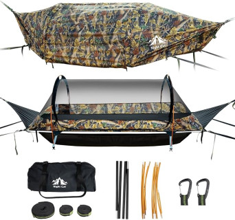 Night Cat Flat Lay Hammock Tent with Mosquito Net Waterproof Rainfly Storage Room for 1 Person Backpacking Hiking Camping Lightweight 440LBS 87x28x19in