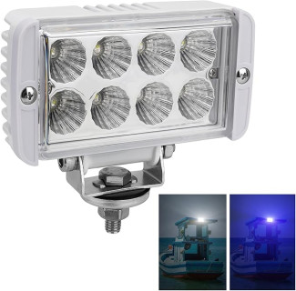 1 Pack Dual Color Led Boat Lights IP67 Waterproof LED Deck/Dock Marine Spreader Light 12-24V Boat Headlights Marine Led Spotlights for Night Fishing (Blue & White)