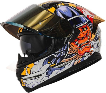 HAX Obsidian Full Face Dual Visor Adult Motorcycle Helmet for Motorbike Street Bike with Pinlock Ready DOT Approved Samurai Gold M