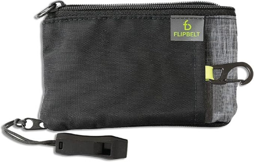 FlipBelt Ultra Wallet – Zippered Running Wallet with Safety Whistle, Exercise Wallet, Black Heather, USA Company