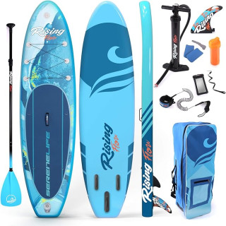SereneLife Inflatable Stand Up Paddle Board - Wide Stable Design, Non-Slip Deck for Adults & Youth with Premium Paddle Board Accessories: Carry Bag, Dual Action Pump, Paddle, Ankle Leash - 10'6