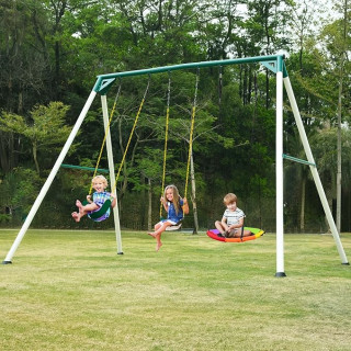 Hapfan 9.5' Heavy Duty Tall Swing Sets for Backyard for Kids and Adults with Saucer Swing, 2 Belt Swings