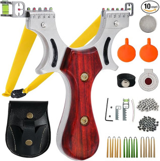 Slingshot, Stainless Steel Slingshots for Adults and Kids, Sling Shot for Hunting and Shooting Practice Slingshot for Outdoor Catapult Game with 1 Ammo Pouch, 100 Ammo Balls, 9 flatbands & 4 Target,