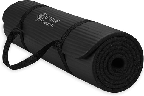 Gaiam Essentials Thick Yoga Mat Fitness & Exercise Mat with Easy-Cinch Yoga Mat Carrier Strap, 72