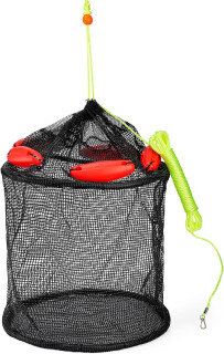 ZENFUN Extra Large Floating Fish Basket for Live Caught Fish, 15×16 inch Foldable Lobsters Basket for Fishing Live Well, Heavy Duty Rubber Coated Net