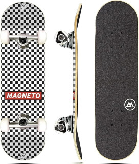 Magneto Complete Skateboard | 6-Layer Canadian Maple Double Kick Concave Deck | Beginners, and Teens