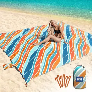 Everlasting Comfort Large Beach Blanket Waterproof & Sandproof for 10 People - Oversized Outdoor Beach Mat Sand Free - Essential for Family, Picnic, Concert, Travel - Includes Stakes