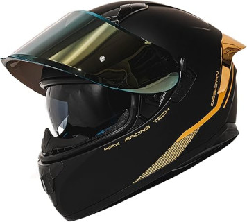 HAX Obsidian Full Face Dual Visor Adult Motorcycle Helmet for Motorbike Street Bike with Pinlock Ready DOT Approved Matte Black Gold L