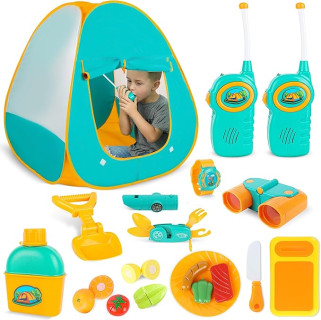 ToyVelt Kids Camping Tent Set with Walkie Talkies - Set Includes Tent, Telescope, 2 Walkie Talkies, and Full Camping Gear Set Indoor and Outdoor Toy - Best Present for 3 4 5 6 Year Old Boys and Girls