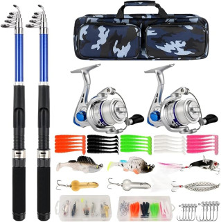 Telescopic Fishing Rod Reel Combo 2pcs 5.9FT/6.89FT Collapsible Fishing Pole Spinning Reel Lures Tackle Bag All-in-one Fishing Gear Fishing Rod Kit for Beginner Youth Adults Kids