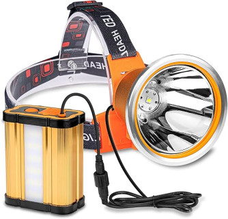 Superbright Rechargeable Headlight High Power LED Headlamp Waterproof Portable Flashlight with 3 Light Modes for Camping Hiking Hunting Fishing (Yellow Light)