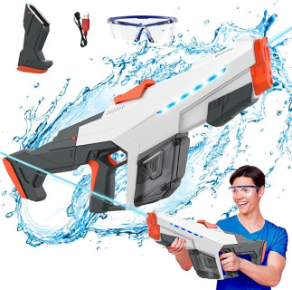 Skirfy Electric Water Gun for Adult Kids, Outdoor Automatic Water Suction Water Squirt Modular Battery, Larger Water Guns Summer Beach Swimming Pool Backyard Lawn Party Games（Grey）