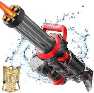 Gatling Electric Water Gun for Adults & Kids,The Most Powerful Full Auto Squirts Gun with Large Capacity Water Storage Backpack,Up to 36ft Shooting Range,Dazzling Gunfire Effects Muzzle Flash-Black