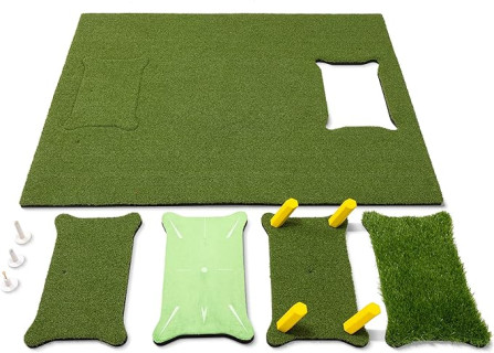GoSports 5 ft x 4 ft PRO Golf Practice Hitting Mat, Includes 5 Interchangeable Inserts for the Ultimate At-Home Instruction, Green
