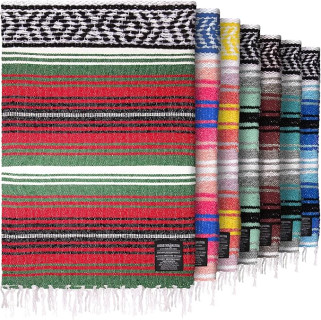 Authentic Large Handwoven Mexican Blanket - Soft Yoga- Durable Serape- Lightweight Falsa, Beach, Camping, Picnic, Outdoor Blanket 70
