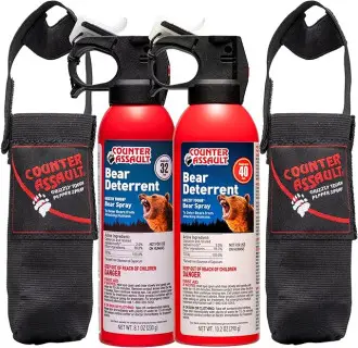 Counter Assault Bear Spray Combo - 2% Capsaicin Bear Deterrent with 2 Holsters - Pepper Spray for Hiking, Camping, Hunting & More - 8.1 oz & 10.2 oz