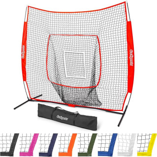 GoSports 7x7 ft Baseball & Softball Nets - Available in Team Colors - Batting & Pitching Net with Strike Zone