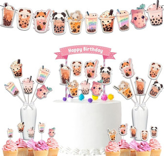 Pink Boba Milk Tea Birthday Party Decoration Set! Great Bundle for Bubble Tea Theme for Girls!