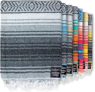 Benevolence LA Authentic Handwoven Mexican Blanket | Yoga Blankets, Outdoor, Picnic, Beach, Camping | Equestrian Saddle | Serape 50x70 inches - Gray, Pack of 1