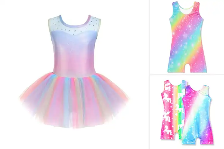 Detailed view of Best Shiny Rainbow Dancewear for Girls