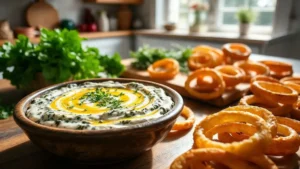 Spinach Artichoke Dip Onion Rings Recipe Photo